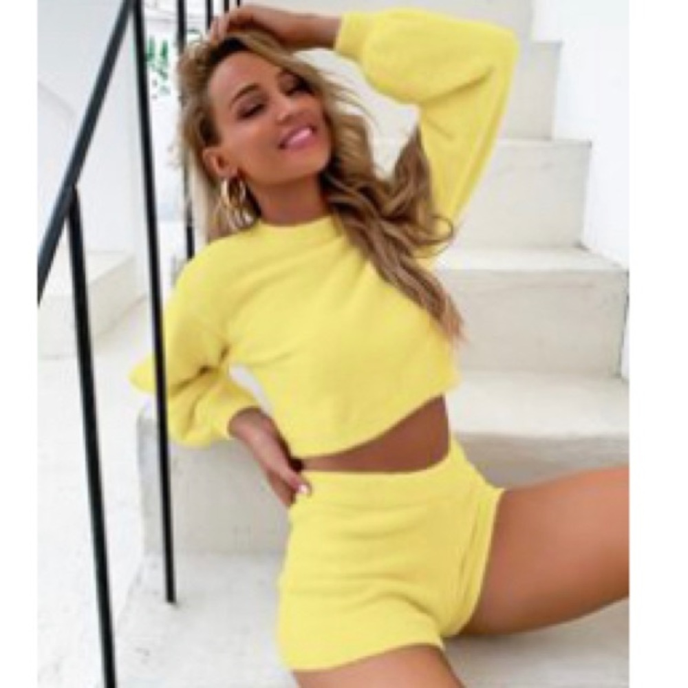Yellow Fuzzy Long Sleeve & Short Set